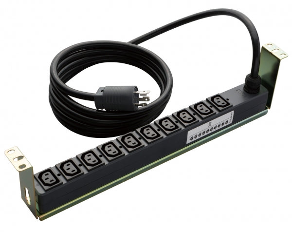 ME8665TA3|200Vコンセント(C13X10) 20A 250V 19インチラック横取付用段付金具付 VCT3mL6-20Pプラグ付