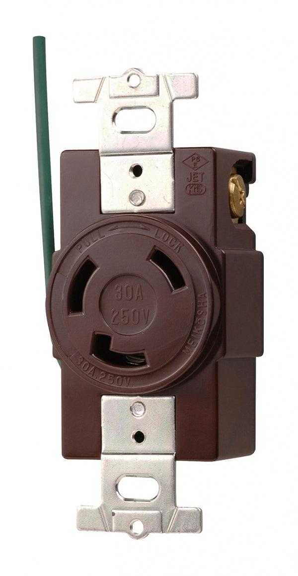 MH2878C-1|引掛埋込コンセント チョコ 接地2P30A 250V 接地リード線付 (L6-20R準拠)