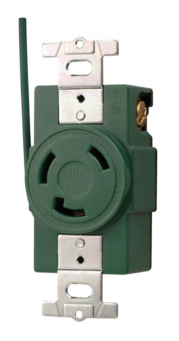 MH2878M-1|引掛埋込コンセント 緑 接地2P30A 250V 接地リード線付 (L6-30R準拠)