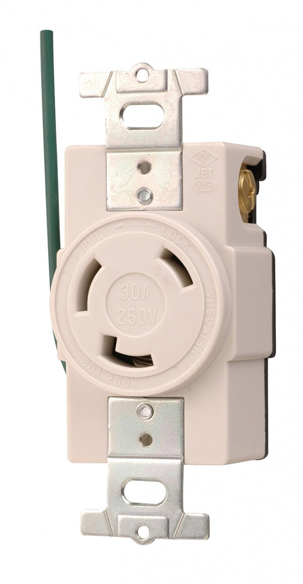 MH2878WW-1|引掛埋込コンセント 白 接地2P30A 250V 接地リード線付 (L6-30R準拠)