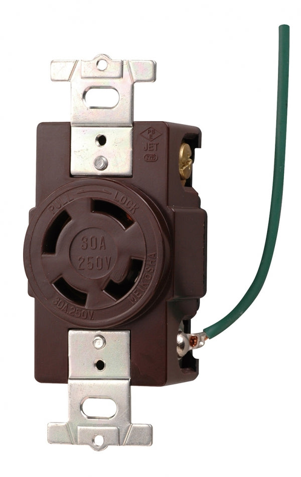 MH2879C-1|引掛埋込コンセント チョコ 接地3P30A 250V 接地リード線付 (L15-30R準拠)