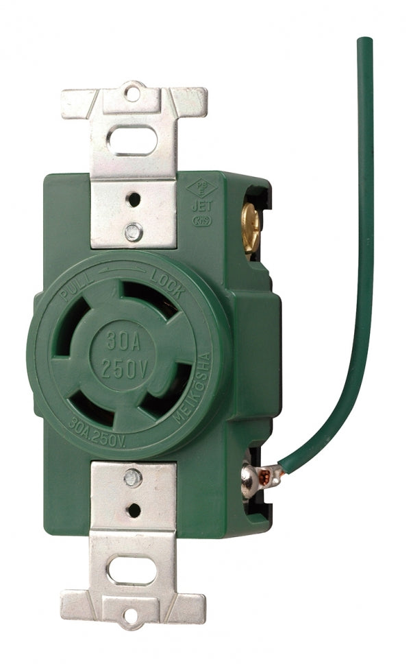 MH2879M-1|引掛埋込コンセント 緑 接地3P30A 250V 接地リード線付 (L15-30R準拠)