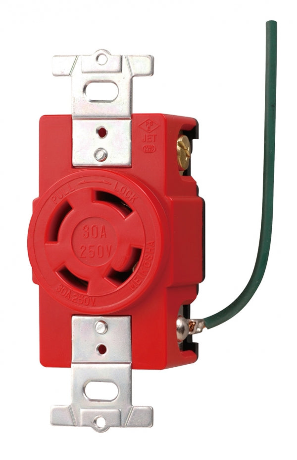 MH2879R-1|引掛埋込コンセント 赤 接地3P30A 250V 接地リード線付 (L15-30R準拠)