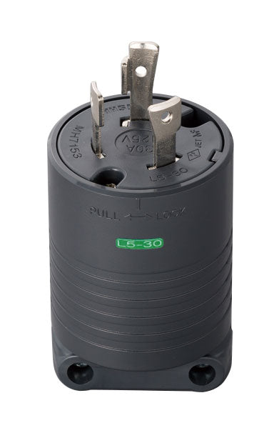 MH7153B|接地2P 30A 引掛プラグ(黒) 30A 125V (L5-30P 準拠)