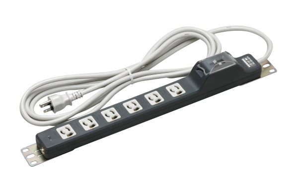 MR7832TJ3|6個ロ抜止接地コンセント 15A 125V 15A安全ブレーカ付 ラック縦タイプ(縦横兼用金具) ランプ付 VCTF3m接地プラグ付