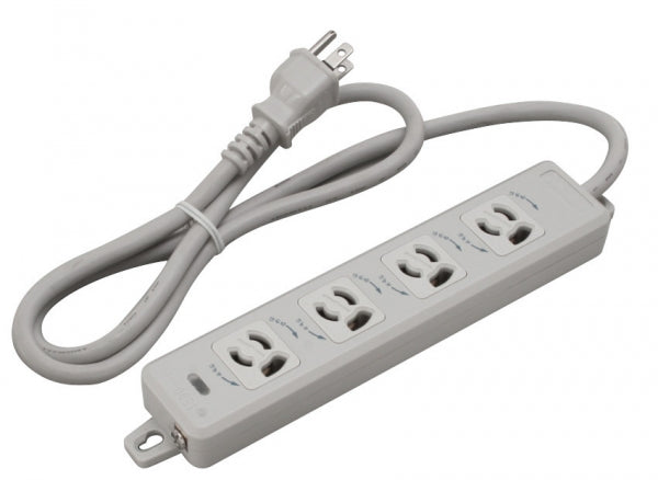 MR7904TJ1|横形OA用抜止接地タップ4個口 15A 125V ランプ、マグネット付 VCTF1m接地プラグ付