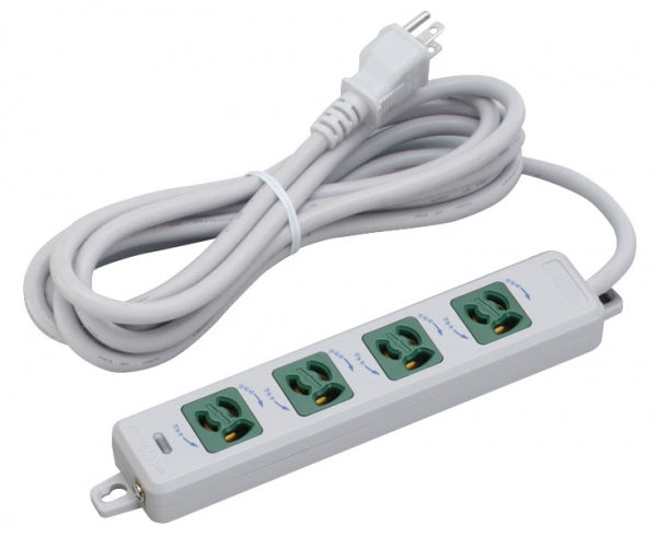 MR7904TJ3WM|横形OA用抜止接地タップ4個口 15A 125V ランプ、マグネット付 VCTF3m接地プラグ付(緑駒)