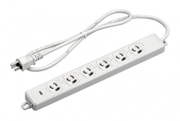 MR7906TJ1|横形OA用抜止接地タップ6個口 15A 125V ランプ、マグネット付 VCTF1m接地プラグ付