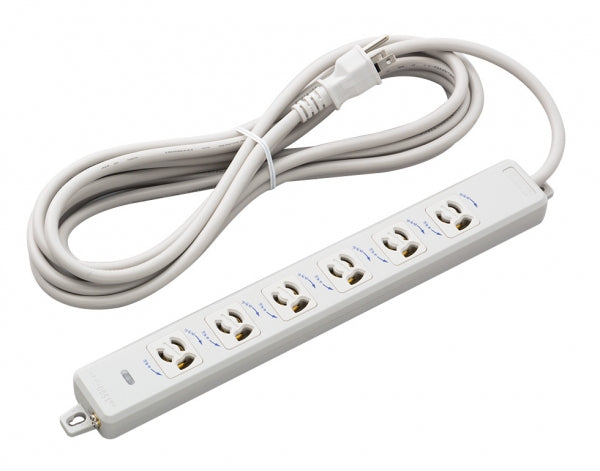 MR7906TJ5|横形OA用抜止接地タップ6個口 15A 125V ランプ、マグネット付 VCTF5m接地プラグ付