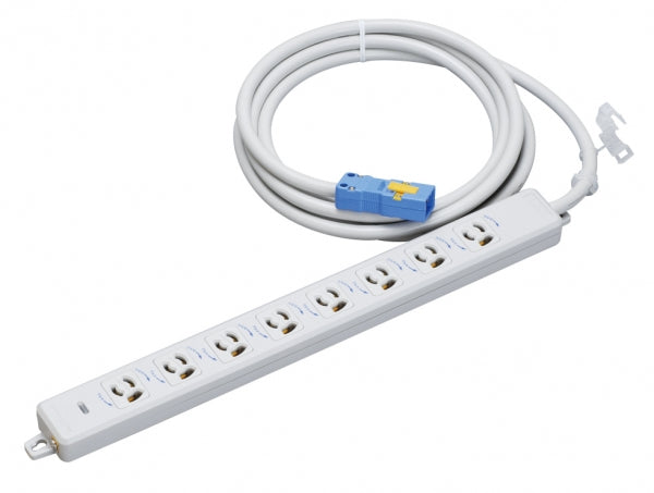 MR7908NT3|横形OA用抜止接地タップ8個口 15A 125V ランプ、マグネット付 VCT3mハーネスプラグ付