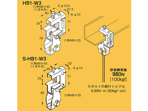 S-HB1-W3|吊ボルト支持金具 SUS