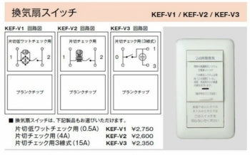 KEF-V1｜24時間換気用メインスイッチ 換気扇スイッチ (片切低ワットチェック用) 換気扇スイッチ (片切低ワットチェック用)