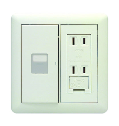 WJHM13405PW｜2連4個用 (マーク付片切スイッチ＆アースターミナル付ダブルコンセント) (マーク付片切SW&E付Wコンセント) PW色