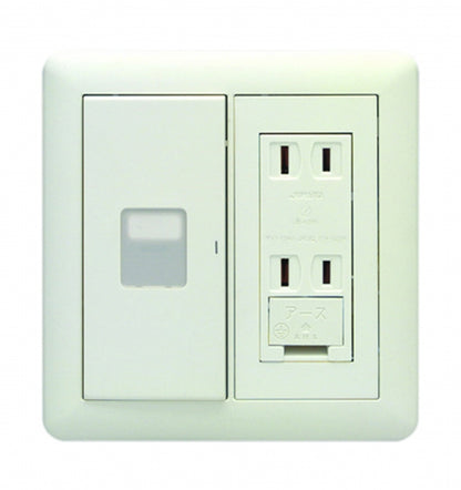 WJHM13405PW｜2連4個用 (マーク付片切スイッチ＆アースターミナル付ダブルコンセント) (マーク付片切SW&E付Wコンセント) PW色