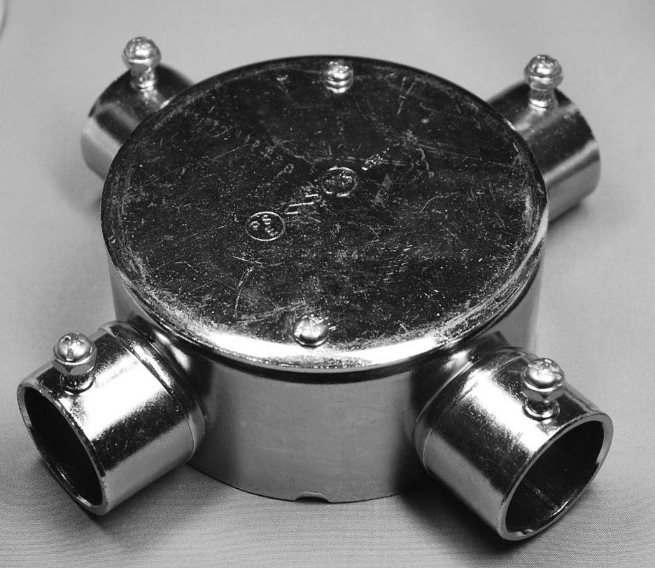 NM254S｜ネジナシ丸型露出ボックス 4方出 25 鋼板製