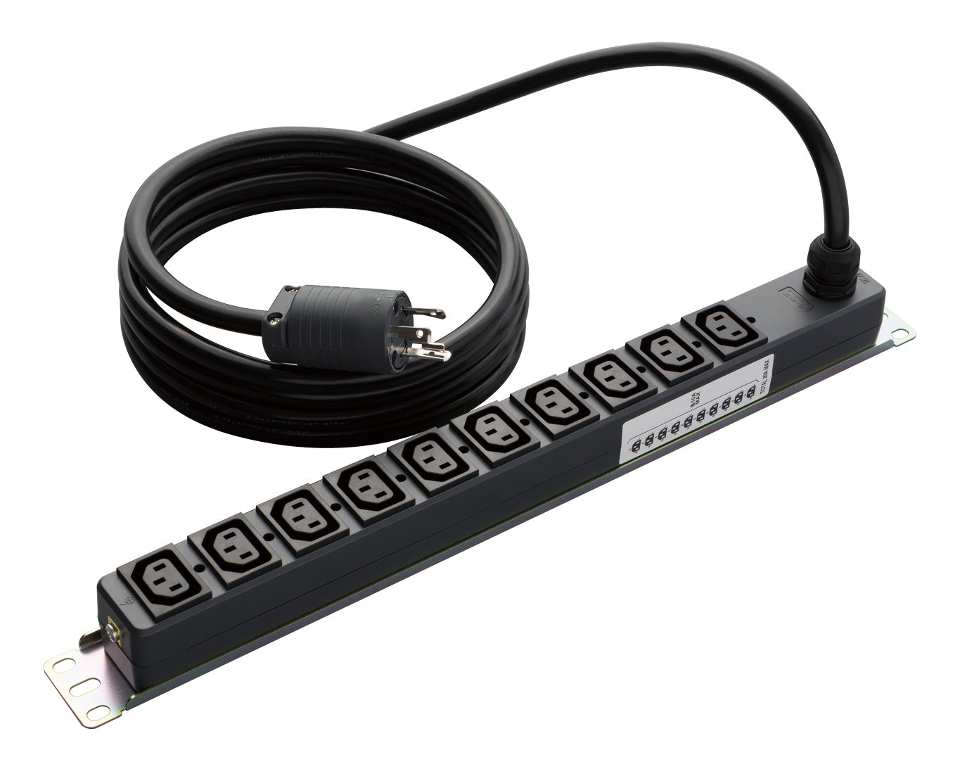 ME8655TA3｜200Vコンセント(C13X10) 20A 250V 19インチラック縦/横取付兼用金具付 VCT3m L6-20プラグ付