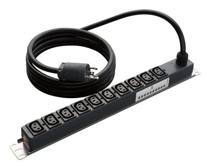 ME8655TA3｜200Vコンセント(C13X10) 20A 250V 19インチラック縦/横取付兼用金具付 VCT3m L6-20プラグ付