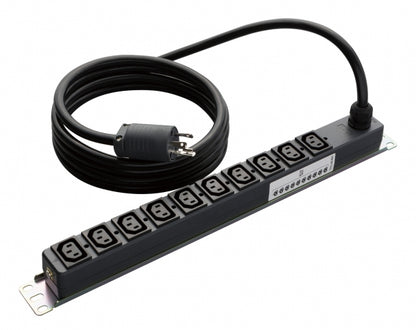 ME8655TA3｜200Vコンセント(C13X10) 20A 250V 19インチラック縦/横取付兼用金具付 VCT3m L6-20プラグ付