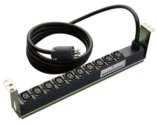 ME8665TA3｜200Vコンセント(C13X10) 20A 250V 19インチラック横取付用段付金具付 VCT3mL6-20Pプラグ付