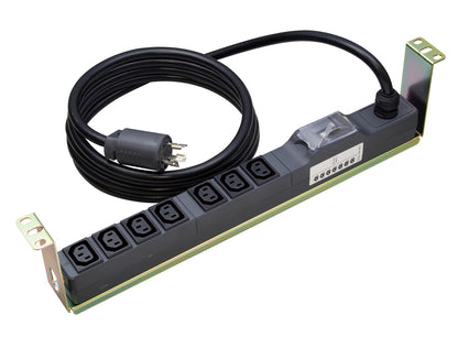 ME8710TA3｜200Vコンセント(C13X7) 16A 250V VCT3m L6-20プラグ付 19インチラック用横取付用段付金具付20Aブレーカ付