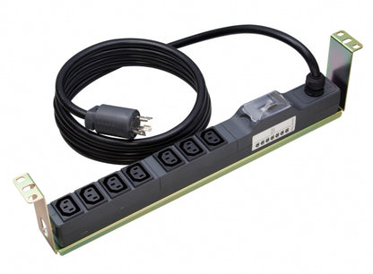 ME8710TA3｜200Vコンセント(C13X7) 16A 250V VCT3m L6-20プラグ付 19インチラック用横取付用段付金具付20Aブレーカ付