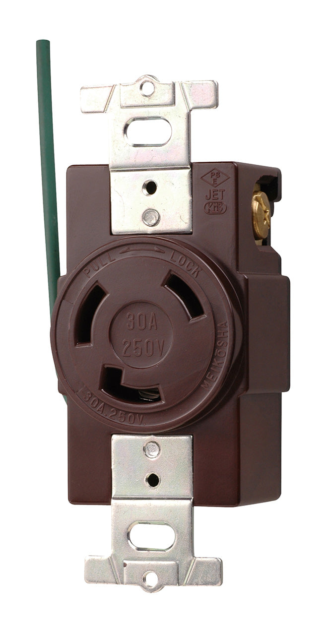 MH2878C-1｜引掛埋込コンセント チョコ 接地2P30A 250V 接地リード線付 (L6-20R準拠)