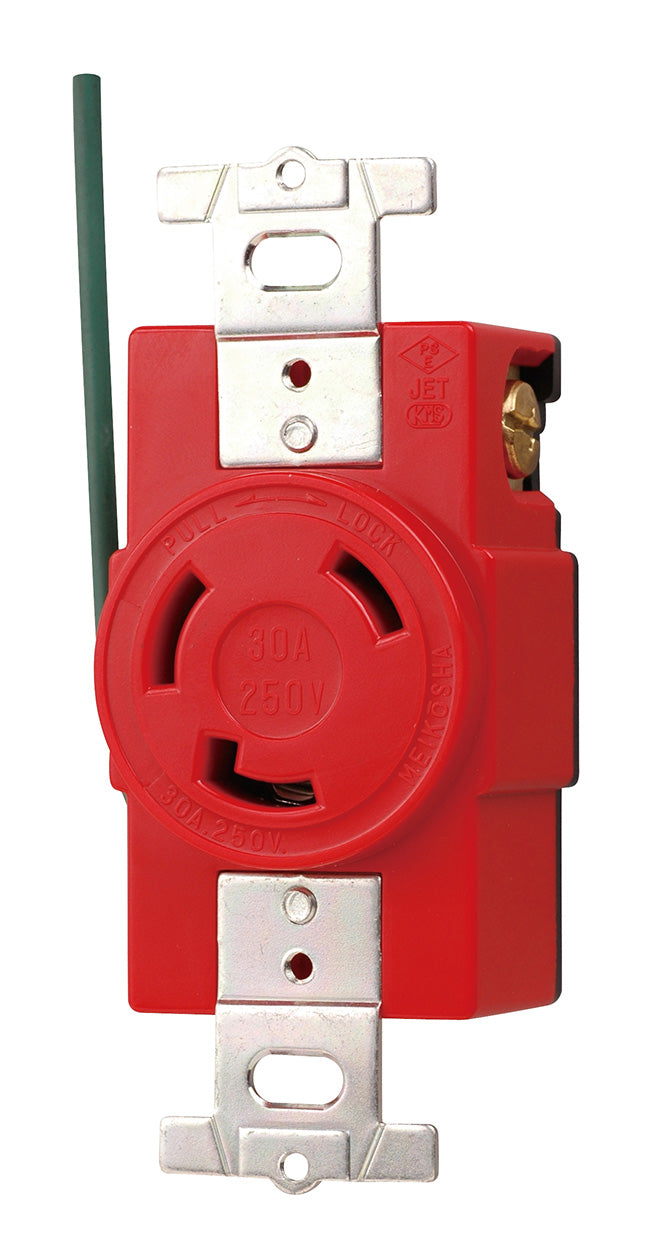 MH2878R-1｜引掛埋込コンセント 赤 接地2P30A 250V 接地リード線付 (L6-30R準拠)