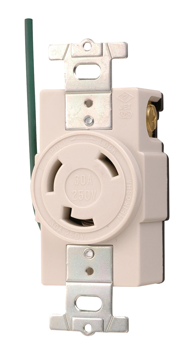 MH2878WW-1｜引掛埋込コンセント 白 接地2P30A 250V 接地リード線付 (L6-30R準拠)