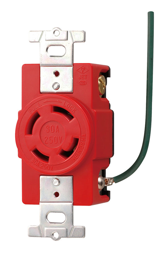 MH2879R-1｜引掛埋込コンセント 赤 接地3P30A 250V 接地リード線付 (L15-30R準拠)