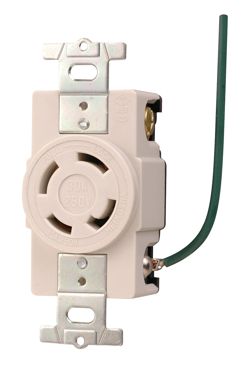 MH2879WW-1｜引掛埋込コンセント 白 接地3P30A 250V 接地リード線付 (L15-30R準拠)