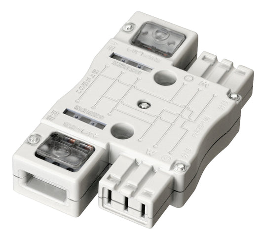 MJ2495W｜ハーネス用ジョイントボックス (白) 20A 125V 2分岐(送り付) 結線完了表示付