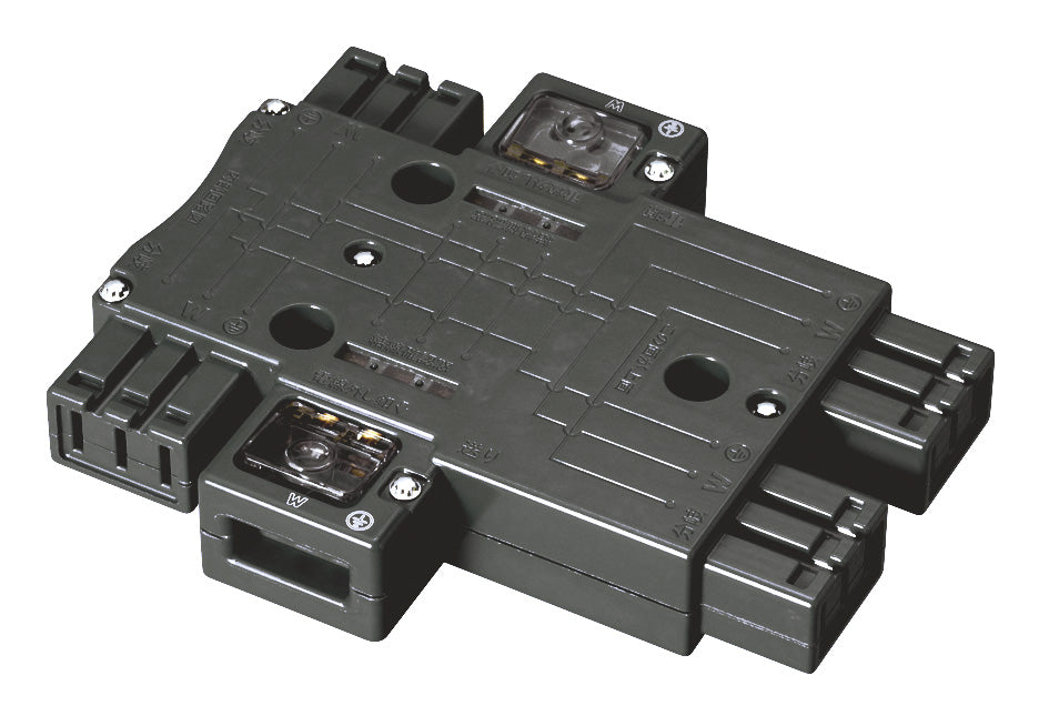 MJ2496B｜ハーネス用ジョイントボックス (黒) 20A 125V 4分岐(送り付) 結線完了表示付