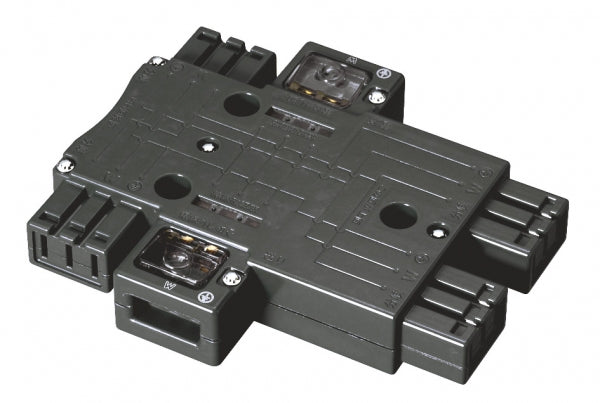 MJ2496B｜ハーネス用ジョイントボックス (黒) 20A 125V 4分岐(送り付) 結線完了表示付