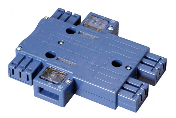 MJ2496｜ハーネス用ジョイントボックス (青) 20A 125V 4分岐(送り付) 結線完了表示付