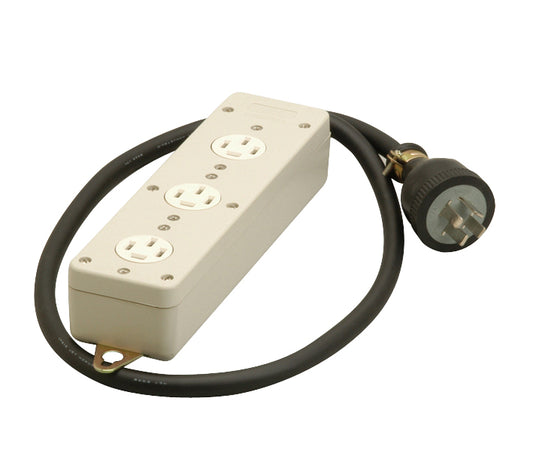 MR2929｜接地3P 20A 3個口タップ 20A 250V コード1m付(VCT3.5m平方メートル)