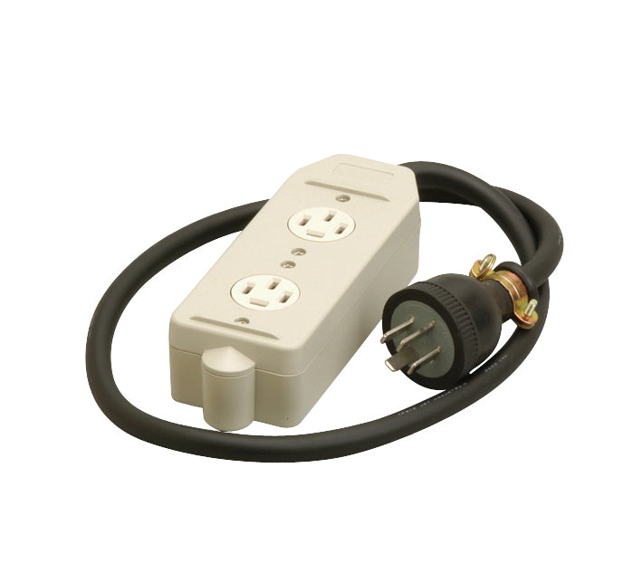 MR2937｜接地3P 20A 2個口タップ 20A 250V コード1m付(VCT3.5m平方メートル)