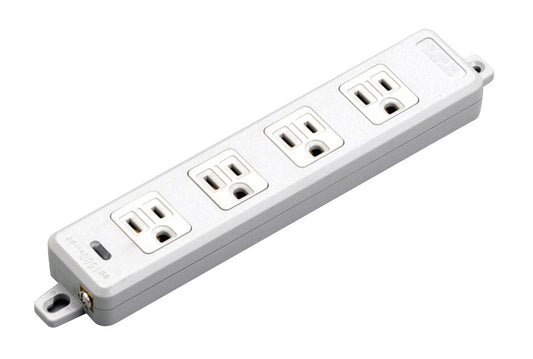 MR7704-N｜横形OA用接地タップ4個口 15A 125V ランプ、マグネット付 コードなし