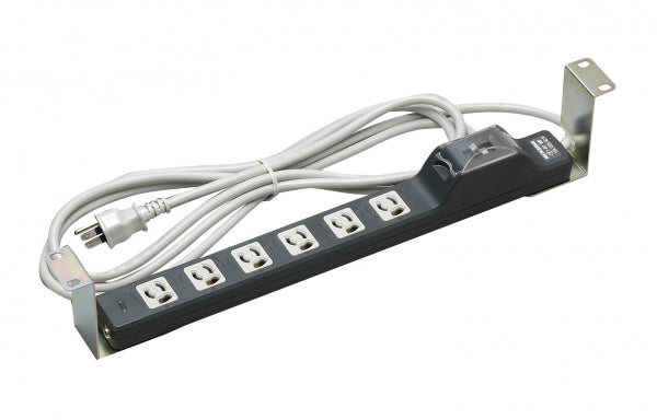 MR7732TJ3｜6個ロ抜止接地コンセント 15A 125V 15A安全ブレーカ付 ラック横取付(段付金具)タイプ ランプ付 VCTF3m 接地プラグ付