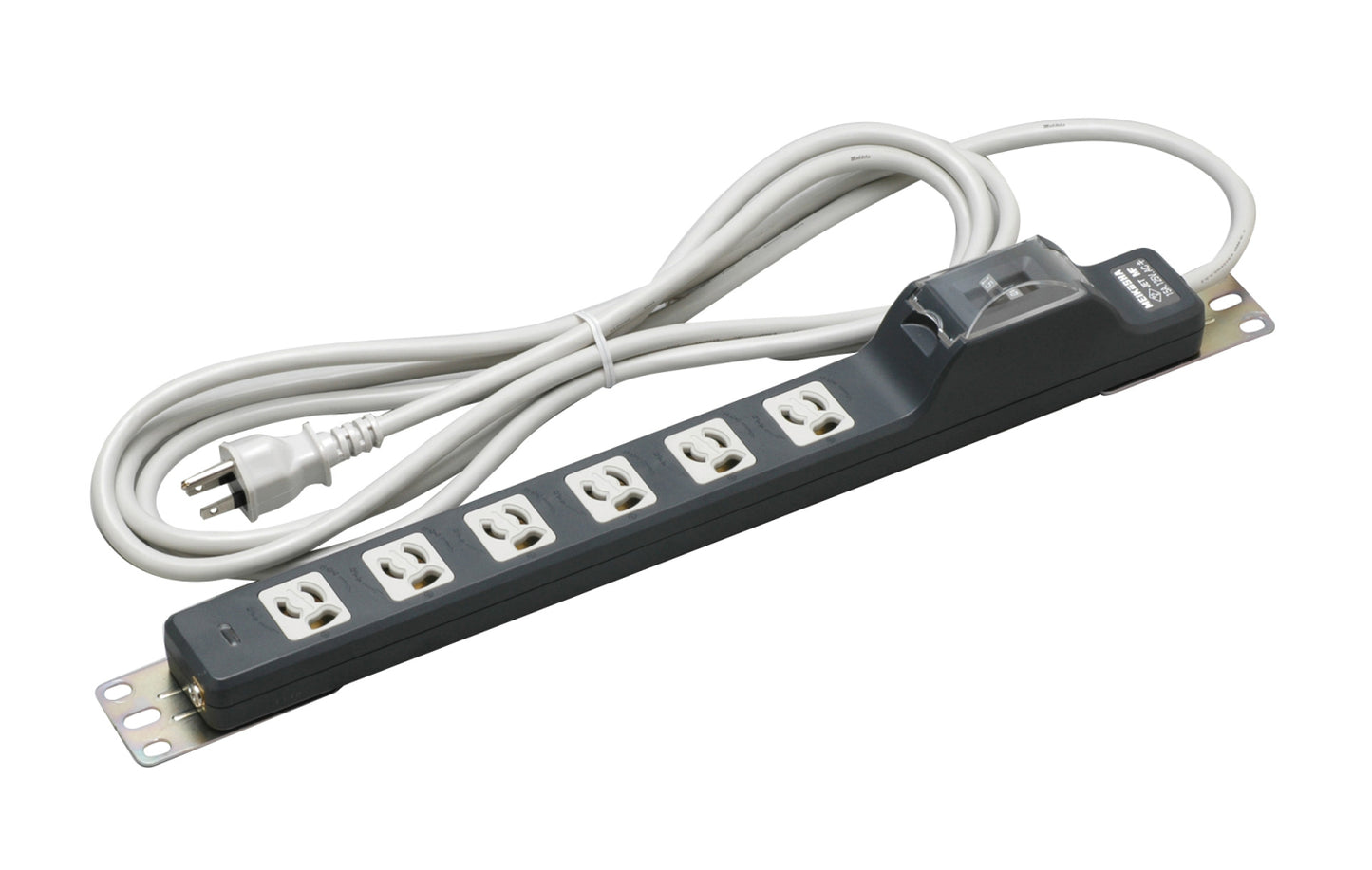 MR7832TJ3｜6個ロ抜止接地コンセント 15A 125V 15A安全ブレーカ付 ラック縦タイプ(縦横兼用金具) ランプ付 VCTF3m接地プラグ付