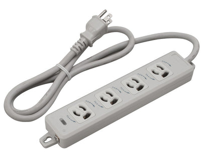 MR7904TJ1｜横形OA用抜止接地タップ4個口 15A 125V ランプ、マグネット付 VCTF1m接地プラグ付