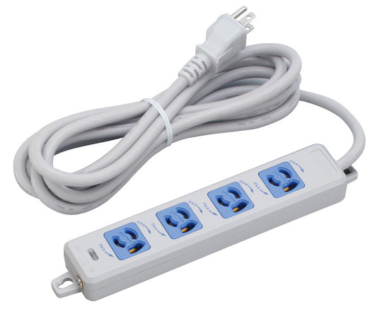 MR7904TJ3WA｜横形OA用抜止接地タップ4個口 15A 125V ランプ、マグネット付 VCTF3m接地プラグ付(青駒)