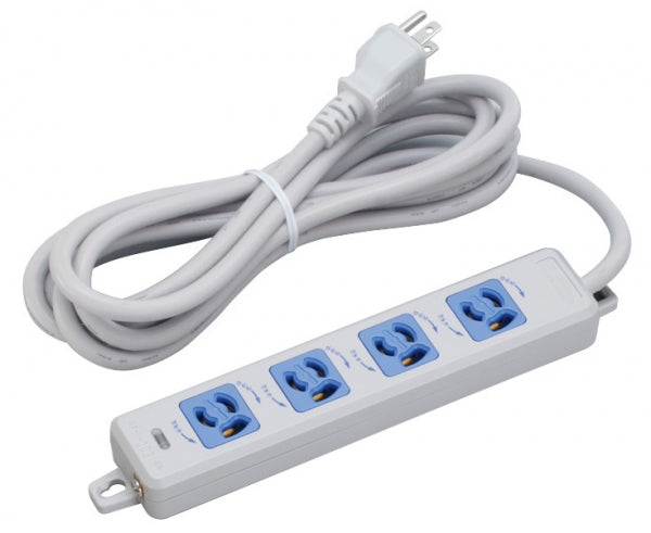 MR7904TJ3WA｜横形OA用抜止接地タップ4個口 15A 125V ランプ、マグネット付 VCTF3m接地プラグ付(青駒)