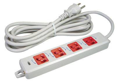 MR7904TJ3WR｜横形OA用抜止接地タップ4個口 15A 125V ランプ、マグネット付 VCTF3m接地プラグ付(赤駒)