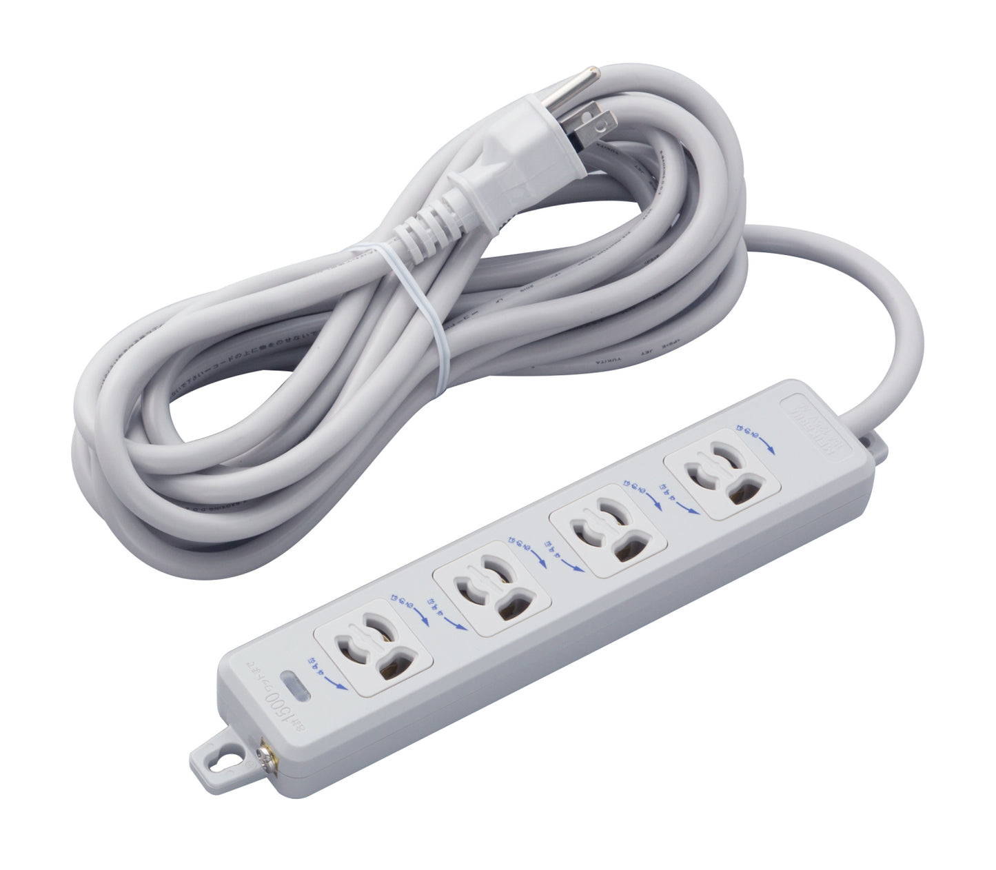 MR7904TJ5｜横形OA用抜止接地タップ4個口 15A 125V ランプ、マグネット付 VCTF5m接地プラグ付