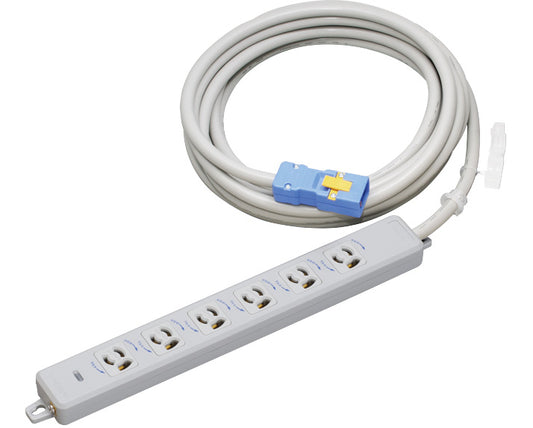 MR7906NT5｜横形OA用抜止接地タップ6個口 15A 125V ランプ、マグネット付 VCT5mハーネスプラグ付