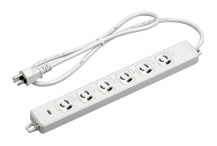 MR7906TJ1｜横形OA用抜止接地タップ6個口 15A 125V ランプ、マグネット付 VCTF1m接地プラグ付