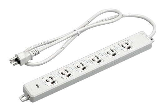 MR7906TJ1｜横形OA用抜止接地タップ6個口 15A 125V ランプ、マグネット付 VCTF1m接地プラグ付