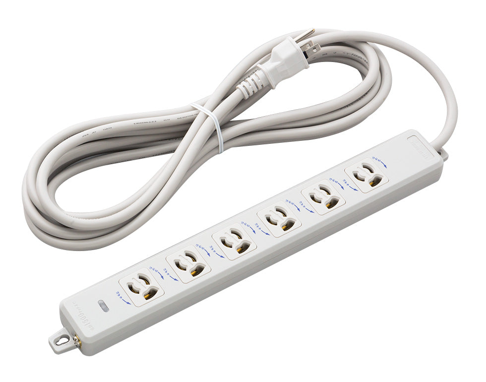 MR7906TJ5｜横形OA用抜止接地タップ6個口 15A 125V ランプ、マグネット付 VCTF5m接地プラグ付