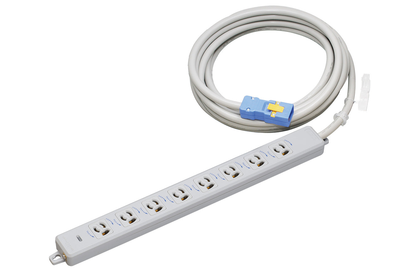 MR7908NT5｜横形OA用抜止接地タップ8個口 15A 125V ランプ、マグネット付 VCT5mハーネスプラグ付