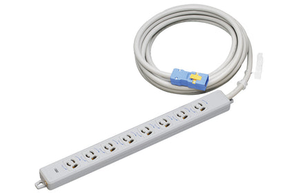 MR7908NT5｜横形OA用抜止接地タップ8個口 15A 125V ランプ、マグネット付 VCT5mハーネスプラグ付